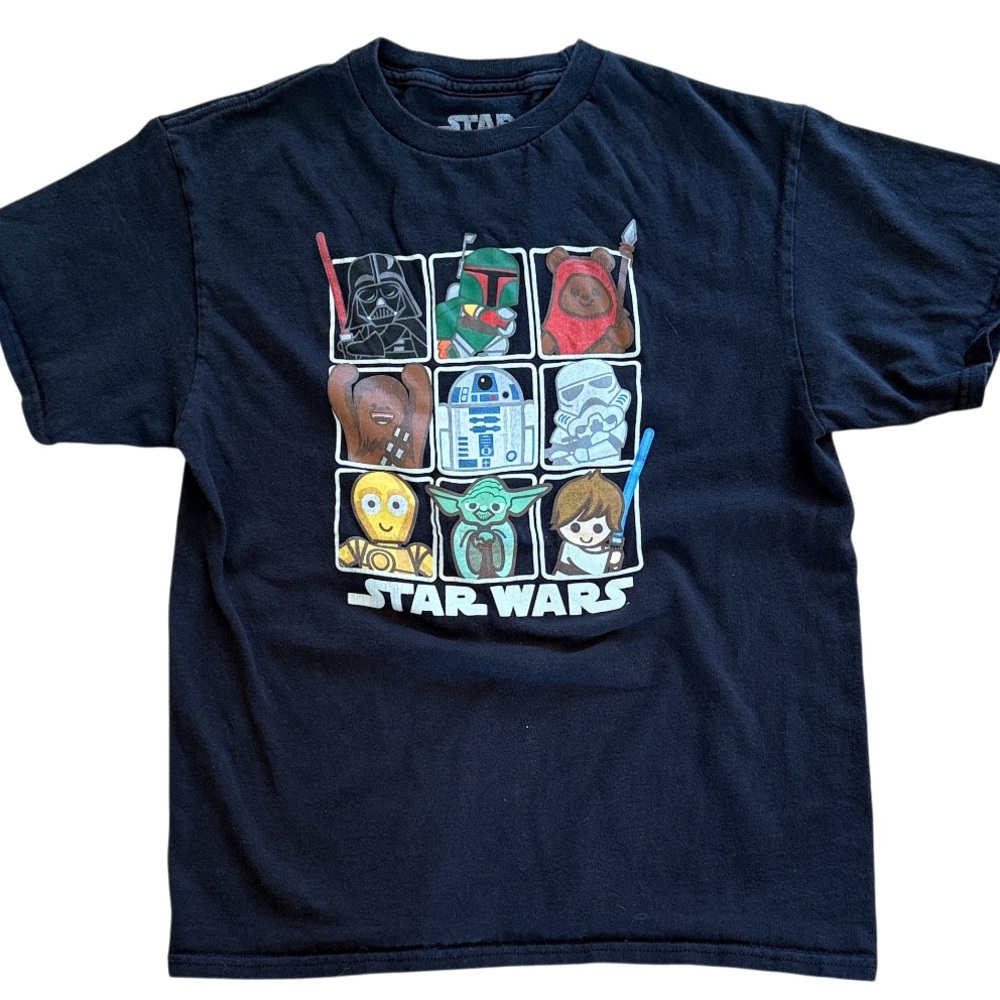 STAR WARS BLACK COTTON TSHIRT YOUTH LG BABY CHARACTERS GRAHIC TEE
